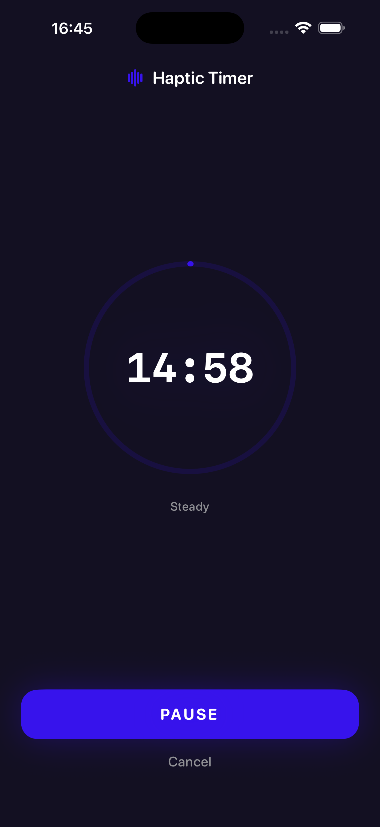 Haptic Pulse Timer — Timer running